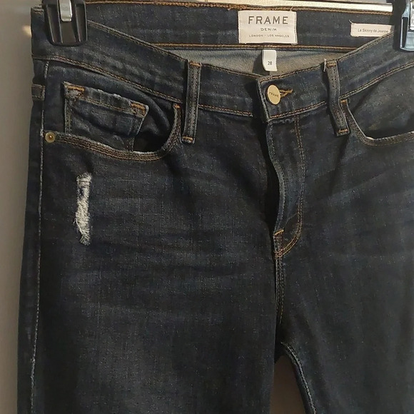FRAME DENIM Le skinny de Jeanne in Feliz Dark wash size 28 distressed casual - Picture 4 of 8